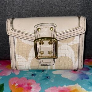 Coach Monogram Cream and Gold Wallet